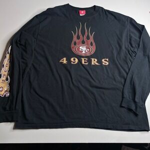 NFL San Francisco 49ers Long Sleeve Graphic T-Shirt Black Flame Logo Mens 2X